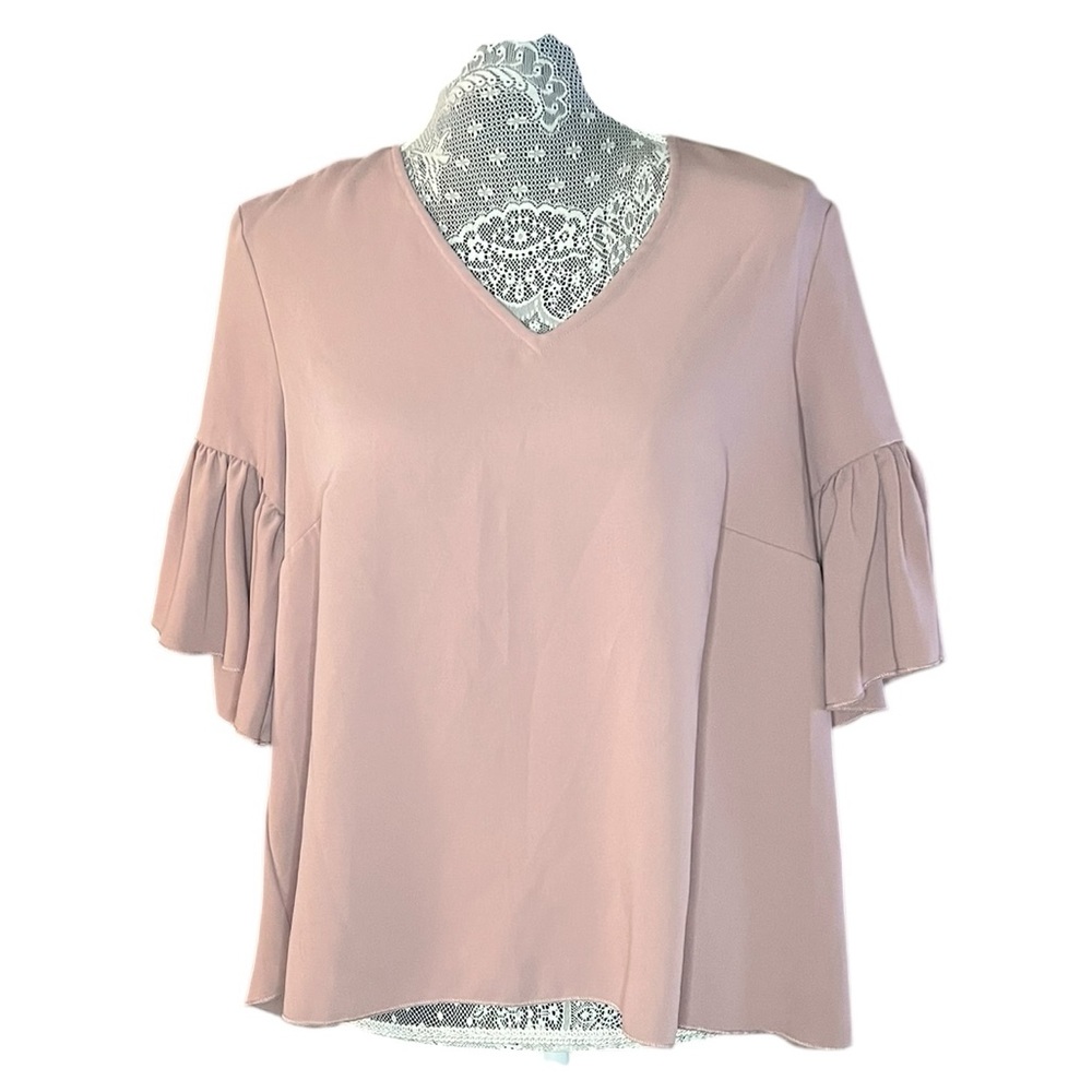 Catherine Malandrino Blush Pink Ruffle Sleeve V-Neck Blouse | Size Medium